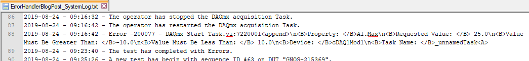 Detailed system log trace of application execution