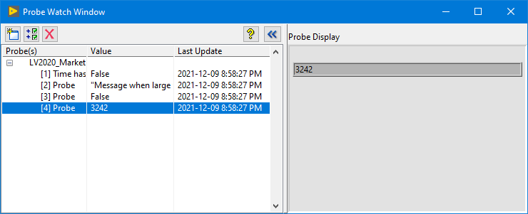 Typical LabVIEW debugging Probe Window